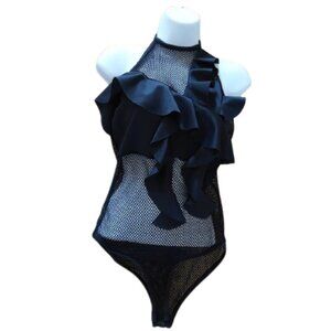 Black One-Piece Mesh Bodysuit Body Suit Size Medium NEW NWOT